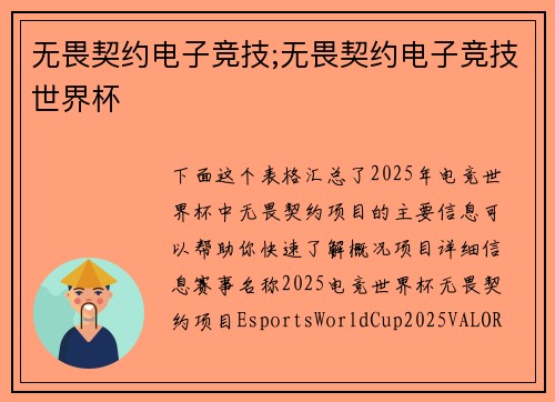 无畏契约电子竞技;无畏契约电子竞技世界杯